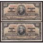 10x 1937 Canada $100 banknotes all 10-notes in FINE condition or better