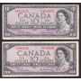 10x 1954 Canada $10 banknotes $100 face value 10-notes all circulated