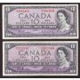 10x 1954 Canada $10 banknotes $100 face value 10-notes all circulated