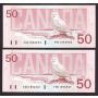 4X 1988 Canada $50 Snowy Owl consecutive notes FME1596921-24 GEM UNC