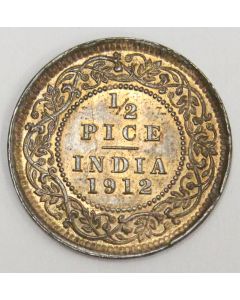1912 India 1/2 Pice UNC MS60