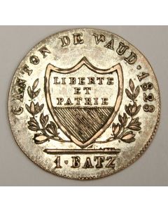 1828 Switzerland Canton Vaud 1 Batzen KM20 VF/EF