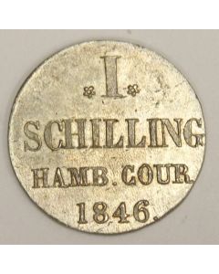 1846 German States Hamburg 1 Schilling silver coin KM566 MS63