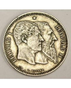 1880 Belgium 2 Francs silver coin KM39 VF30