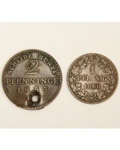 German States 1853 Prussia 2 Pfennig with hole & 1860 Nassau 1 Pfennig 