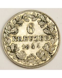1844 Germany Wurtemberg 6 Kreuzer silver coin 
