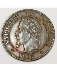 1862 BB France 2-Centimes coin AU58