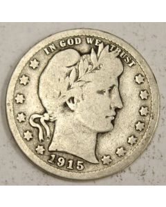 1915s Barber Quarter silver coin VG08
