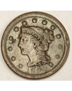 1852 Braided Hair Large Cent 1c a/VF