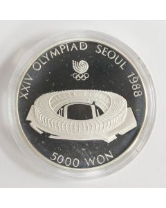 1988 Olympics Seoul Korea 5,000 Won silver coin MAIN STADIUM 