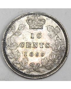 1899 Canada 10 Cents small 9s nice AU55