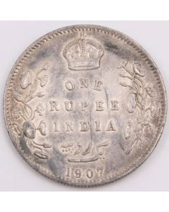 1907 India One Rupee silver coin a/EF