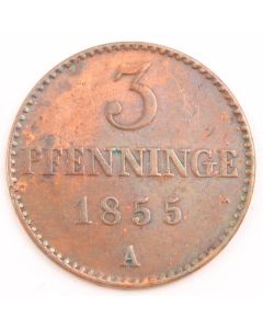 1855 A Mecklenburg Schwerin 3 Pfenninge Friedrich Franz II coin