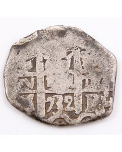 1732 Bolvia 2 Reales silver cob M Potosi KM#29a 5.68 grams