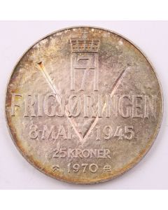 1975 Norway 25 kroner silver coin Liberation 12th May 1945