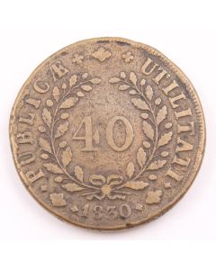 1830 Portugal 40 Reis large bronze coin