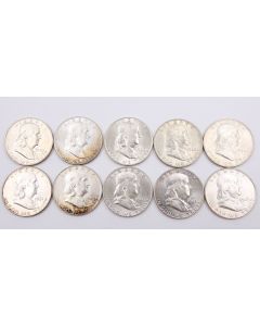 10x Franklin Half Dollars 1957d 4x1960d 1961d 4x1963d Choice  AU to UNC
