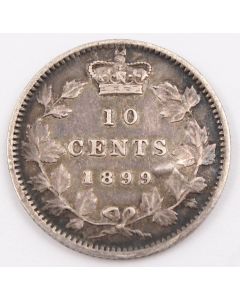 1899 large 9s Canada 10 cents VF+ obverse deep scratch