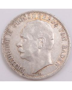 1910 G Germany Baden 3 Mark silver coin VF+ 