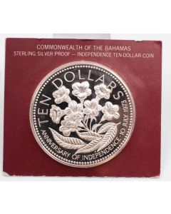 1975 Bahamas $10 silver coin Yellow Elder national flower Choice Proof no-box