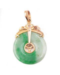 14k Rose gold pendant with Burmese Jade Pi disk 