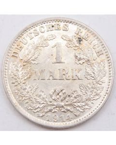 1914 D Germany 1 Mark silver coin AU/UNC