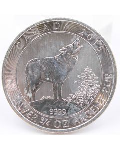 2015 $2 Canadian 3/4 oz Silver Grey Howling Wolf Coin