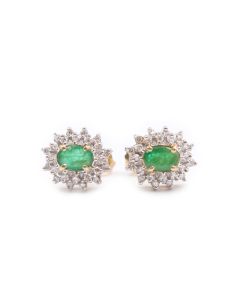14k Yellow gold 0.90 ct Emerald and Diamond Stud Earrings SI1-I1
