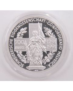 Switzerland 1991 700 year Confederation 1-ounce 999 pure silver Gem Proof