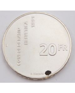 1991 Switzerland 20 francs silver coin Choice Uncirculated
