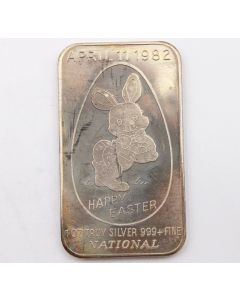 1 oz National Refiners Assay Silver Art Bar Happy Easter .999 fine 1982