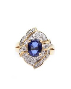 14K yg ring 1.46ct Sapphire 0.54ct Diamonds 