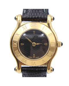 GUCCI 6500L Ladies Gold Plated Quartz Leather Band Swiss Watch