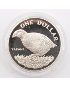 1983 New Zealand $1 silver coin Takahe Bird original case P53a Choice Proof