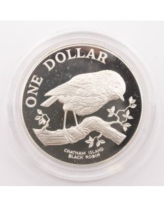 1984 New Zealand $1 silver coin Black Robin original case P54a Choice Proof
