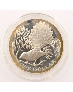 1980 New Zealand $1 silver coin Fantail Bird original case P49a Choice Proof