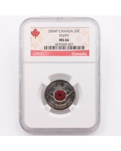 2004P Canada 25 cent NGC MS66 Colorized Poppy 