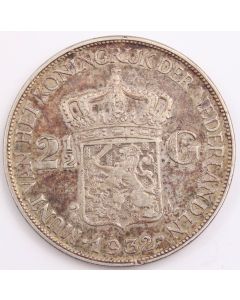 1932 Netherlands 2 1/2 Gulden silver coin VF