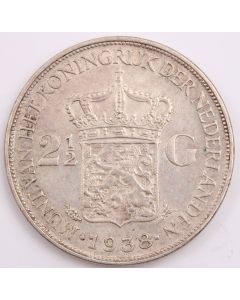 1938 Netherlands 2 1/2 Gulden silver coin a/EF