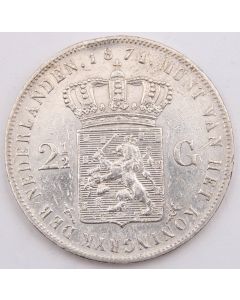 1871 Netherlands 2 1/2 Gulden silver coin VF rim nick