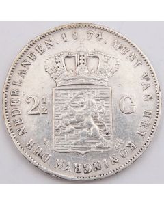 1874 Netherlands 2 1/2 Gulden silver coin EF