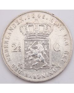 1845 Netherlands 2 1/2 Gulden silver coin FINE