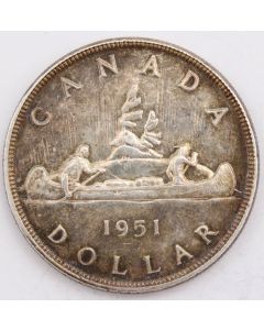 1951 Canada short waterlines silver dollar AU