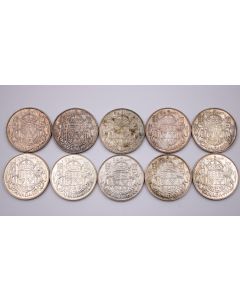 10x 1950 design in 0 Canada 50 cents 10-coins AU to Choice AU