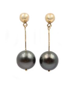 Tahitian Black Pearl Earrings 11.60mm + 11.80mm 18K yg with appraisal $2600.00