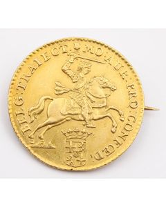 1763 Netherlands Utrecht 14 Gulden Gold coin AU details pin/brooch mount