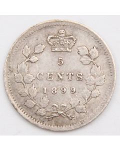 1899 Canada 5 cents silver coin EF