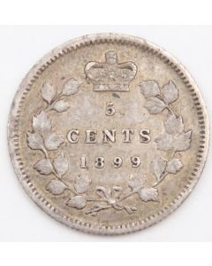1899 Canada 5 cents silver coin VF+