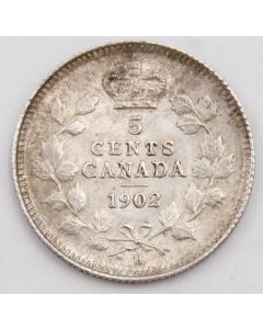 1902 SH Canada 5 cents silver coin Choice AU/UNC