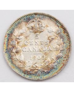 1903 small H Canada 5 cents silver coin nice AU